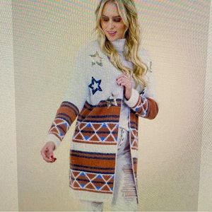 Original USA Geo eyelash Cardigan w/ sequin stars